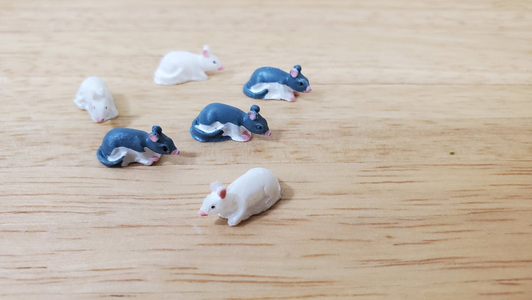 6 Tiny Mice Rats for Dollhouses White & Gray & White 1:12 Scale Miniatures - Miniature Crush
