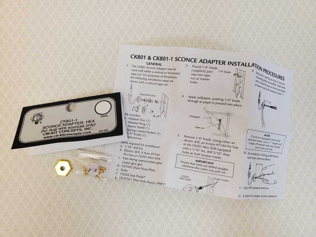 Cir-Kit Hex Sconce Adaptor for Wall Light 1:12 Scale Dollhouse for Tape Wire Set-ups CK801-1 - Miniature Crush