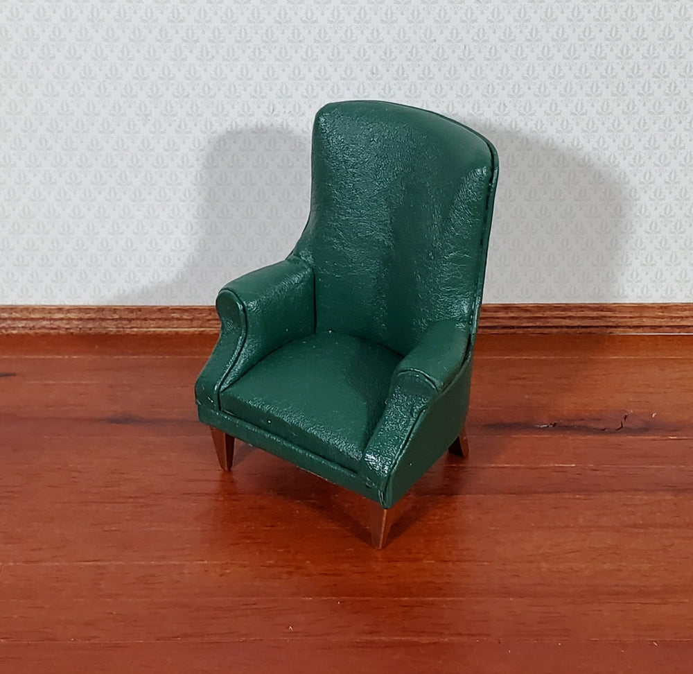 Dollhouse Arm Chair Green Faux Leather 1:12 Scale Miniature Furniture Living Room - Miniature Crush