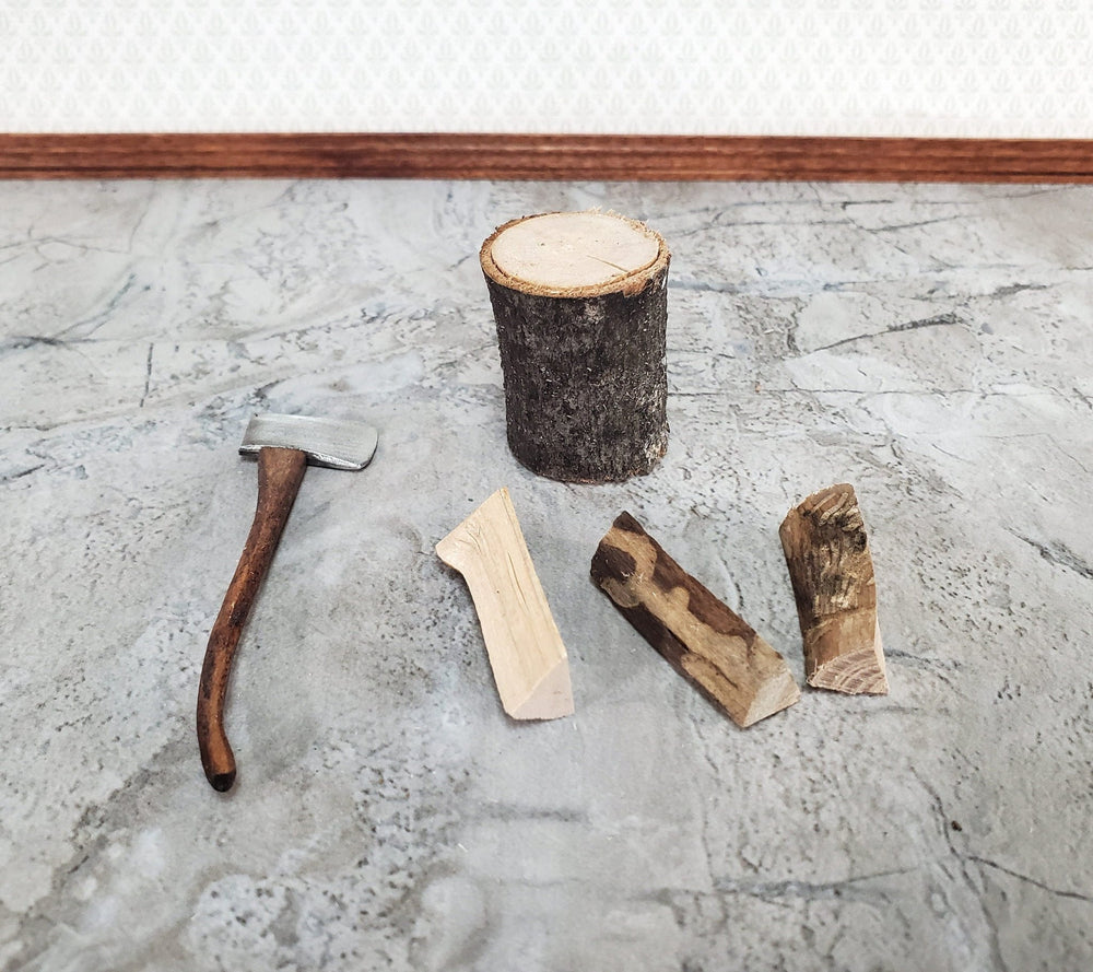 Dollhouse Axe Wood Chopping Logs Set Set 1:12 Scale Miniatures by Sir Thomas Thumb - Miniature Crush