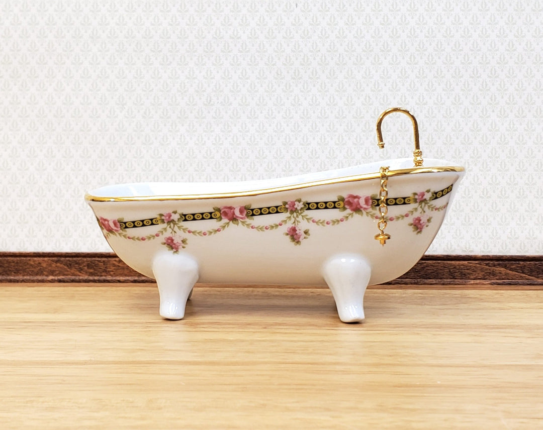 Dollhouse Bath Bathtub Victorian Rose Pattern by Reutter Porcelain 1:12 Scale - Miniature Crush