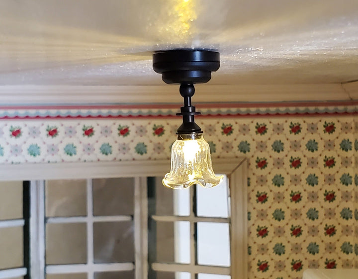 Dollhouse Battery Ceiling Light Flower Shade Black Base 1:12 Scale Miniature - Miniature Crush