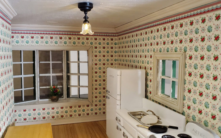 Dollhouse Battery Ceiling Light Flower Shade Black Base 1:12 Scale Miniature - Miniature Crush