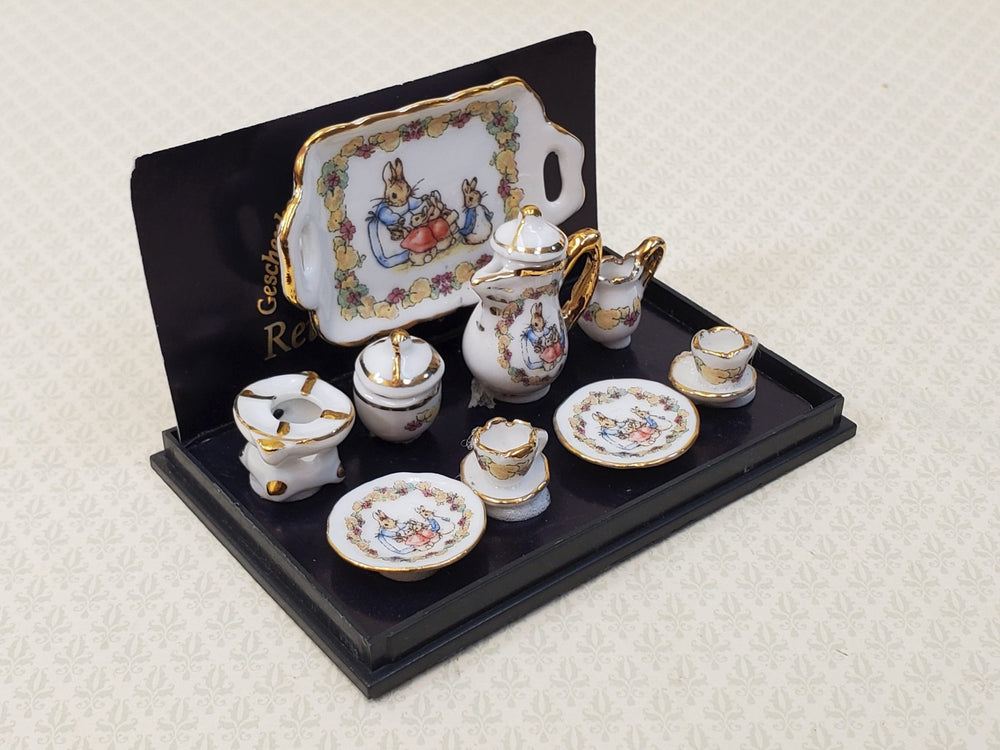Dollhouse Beatrix Potter Coffee Tea Set Teapot Teacups Reutter Porcelain 1:12 Scale - Miniature Crush