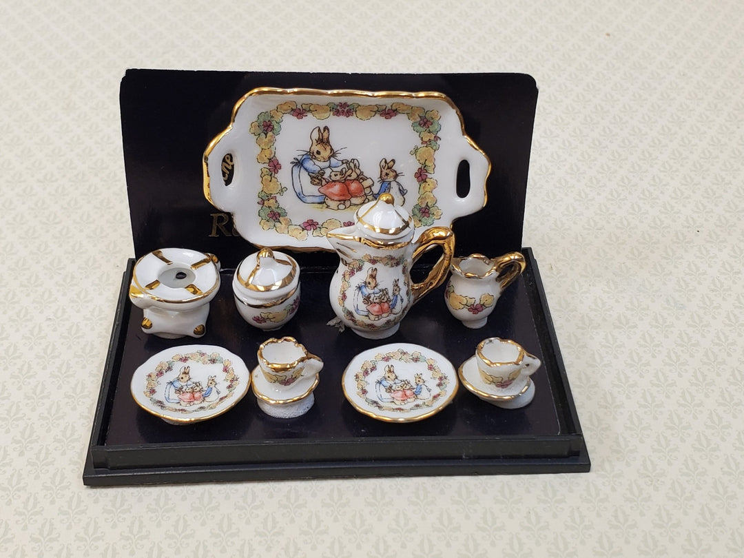 Dollhouse Beatrix Potter Coffee Tea Set Teapot Teacups Reutter Porcelain 1:12 Scale - Miniature Crush