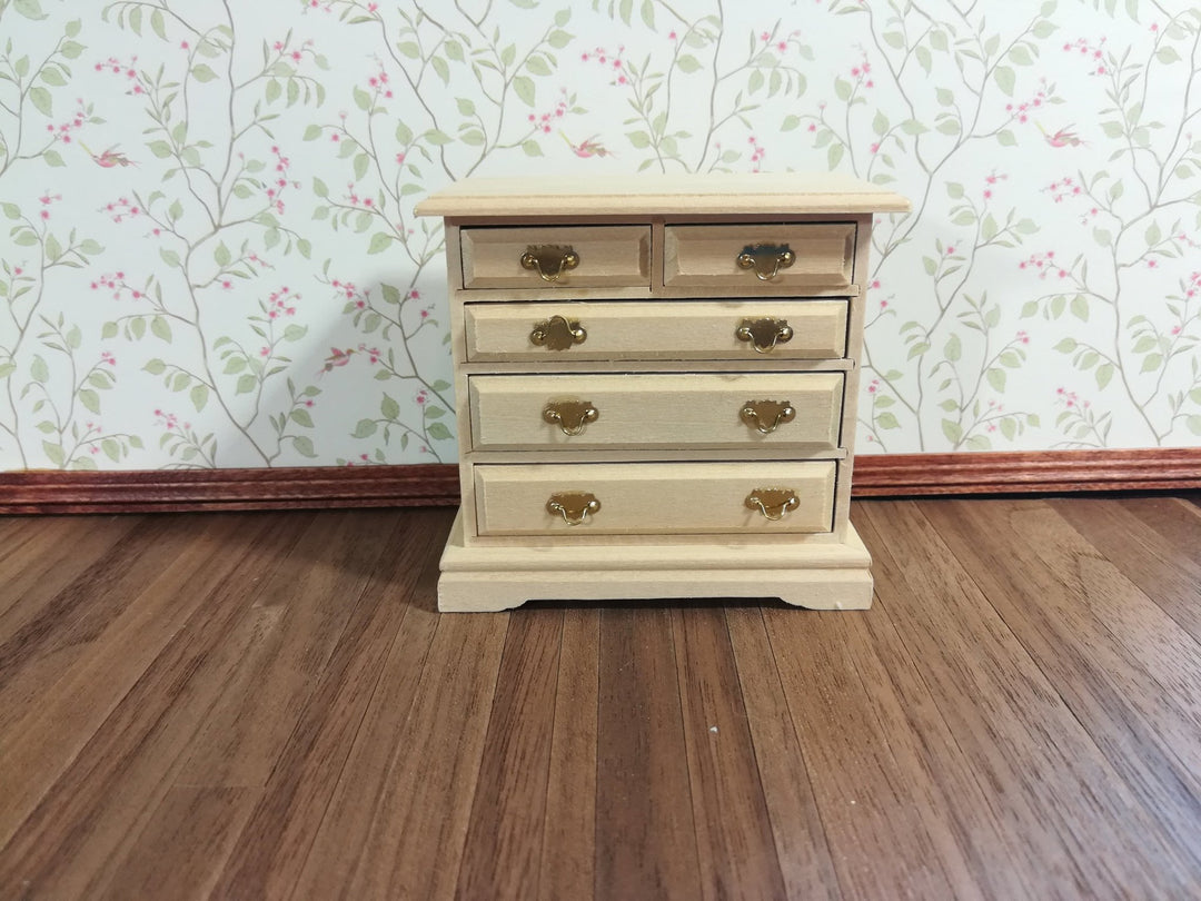 Dollhouse Bedroom Dresser 5 Drawer Unpainted 1:12 Scale Miniature Furniture - Miniature Crush