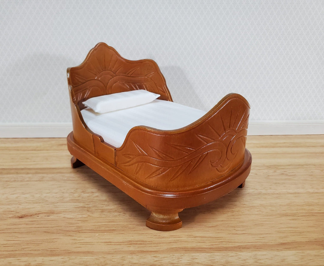 Dollhouse "Belter" Curved Bed Walnut Finish Large 1:12 Scale Miniature Furniture - Miniature Crush