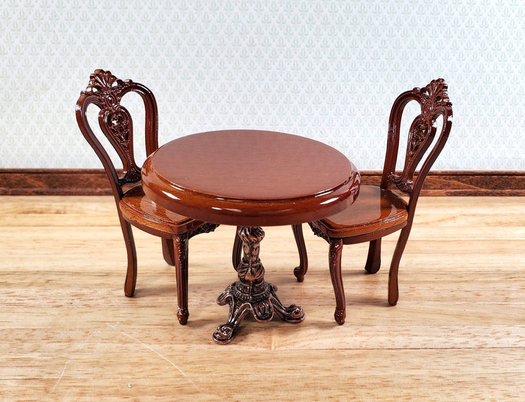 Dollhouse Bistro Table and Chairs Metal Base with Wood Top 1:12 Scale Miniature - Miniature Crush