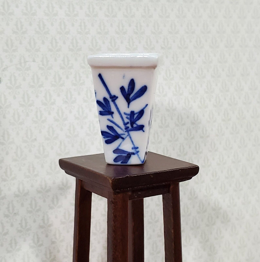 Dollhouse Blue & White Decorative Vase for Flowers Square 1:12 Scale Miniature - Miniature Crush