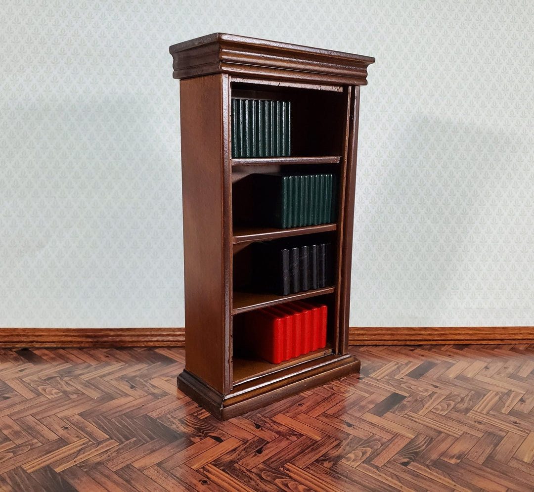 Dollhouse Bookcase 4 Shelves with Books Walnut Finish 1:12 Scale Miniature Furniture Bookshelf - Miniature Crush