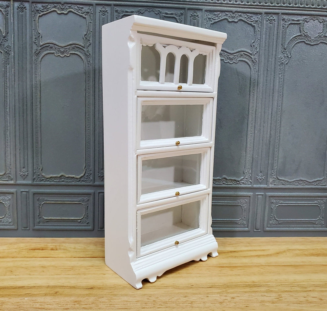 Dollhouse Bookcase Barrister Lawyers 4 Shelf Sliding Doors 1:12 Scale Miniature Furniture White - Miniature Crush