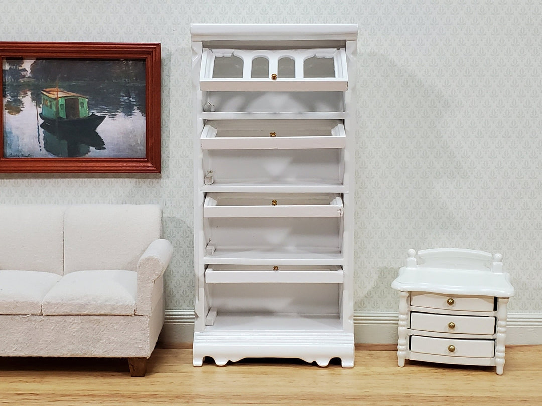 Dollhouse Bookcase Barrister Lawyers 4 Shelf Sliding Doors 1:12 Scale Miniature Furniture White - Miniature Crush