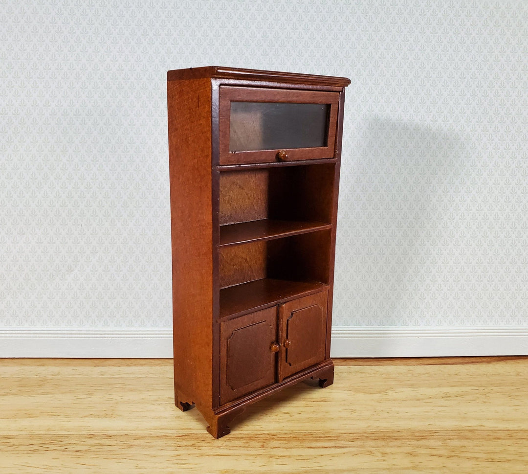 Dollhouse Bookcase Lift Up Door Walnut Finish 1:12 Scale Miniature Furniture Bookshelf - Miniature Crush