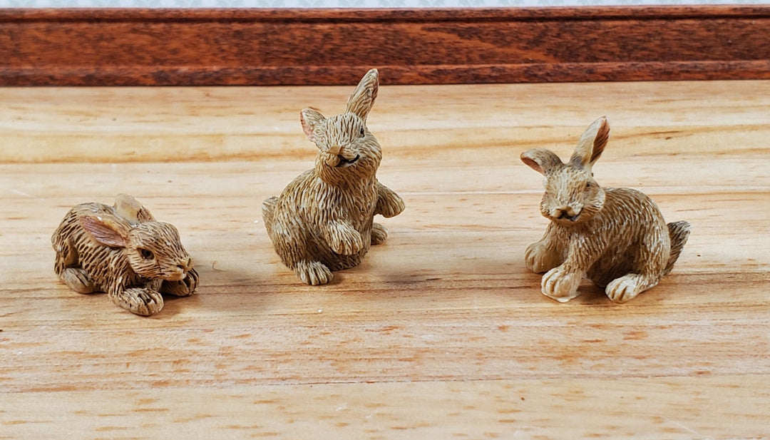 Dollhouse Bunny Rabbits Set of 3 Brown 1:12 Scale Miniature Pets - Miniature Crush