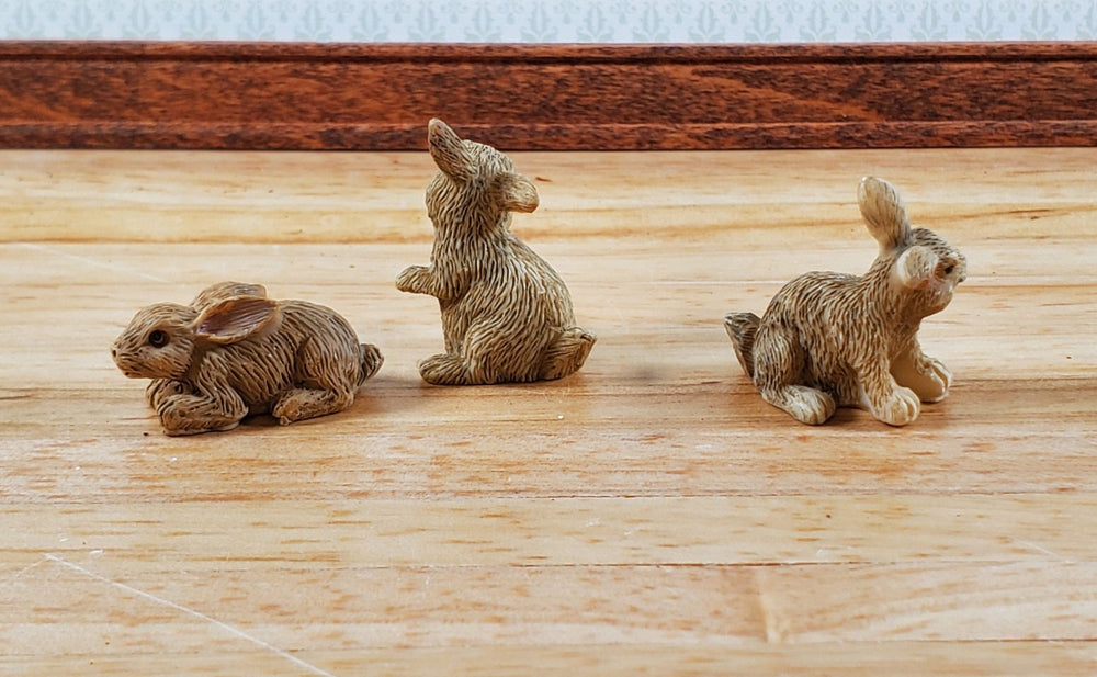 Dollhouse Bunny Rabbits Set of 3 Brown 1:12 Scale Miniature Pets - Miniature Crush