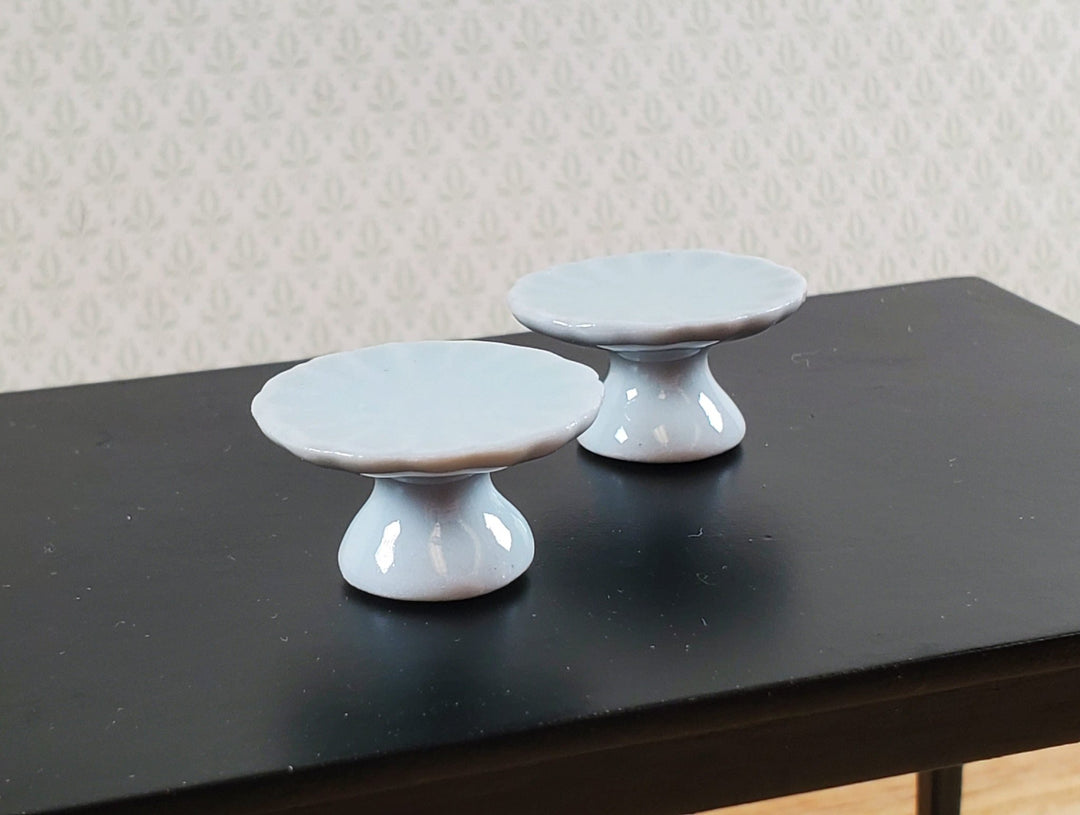 Dollhouse Cake Stands Plates Set of 2 Ceramic White 1:12 Scale Miniatures - Miniature Crush