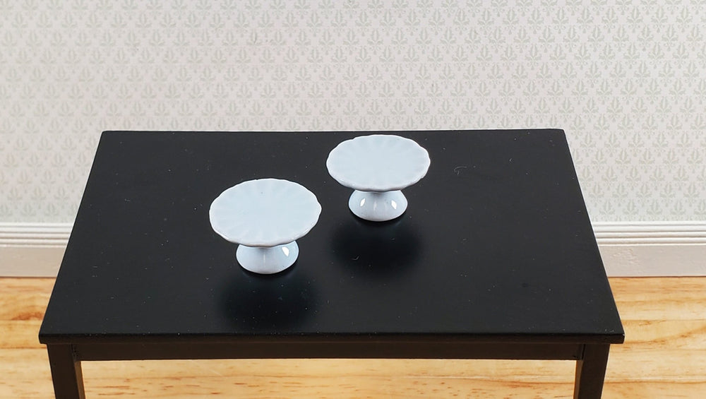 Dollhouse Cake Stands Plates Set of 2 Ceramic White 1:12 Scale Miniatures - Miniature Crush