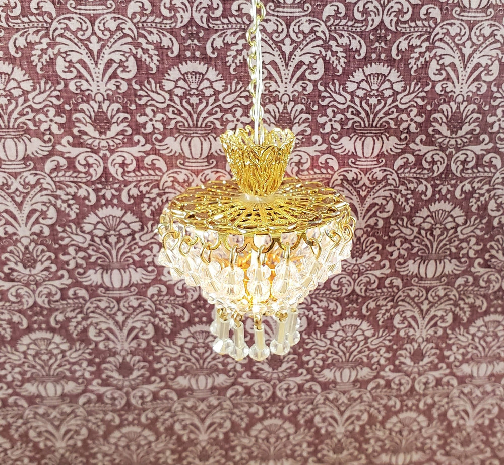 Dollhouse Ceiling Light Deluxe Real Glass Crystals Handmade 12 Volt 1:12 Scale Miniature - Miniature Crush