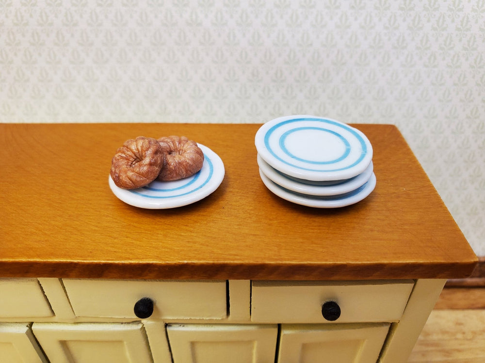 Dollhouse Ceramic Plates White with Blue Lines Set of 4 1:12 Scale Miniatures 1" - Miniature Crush
