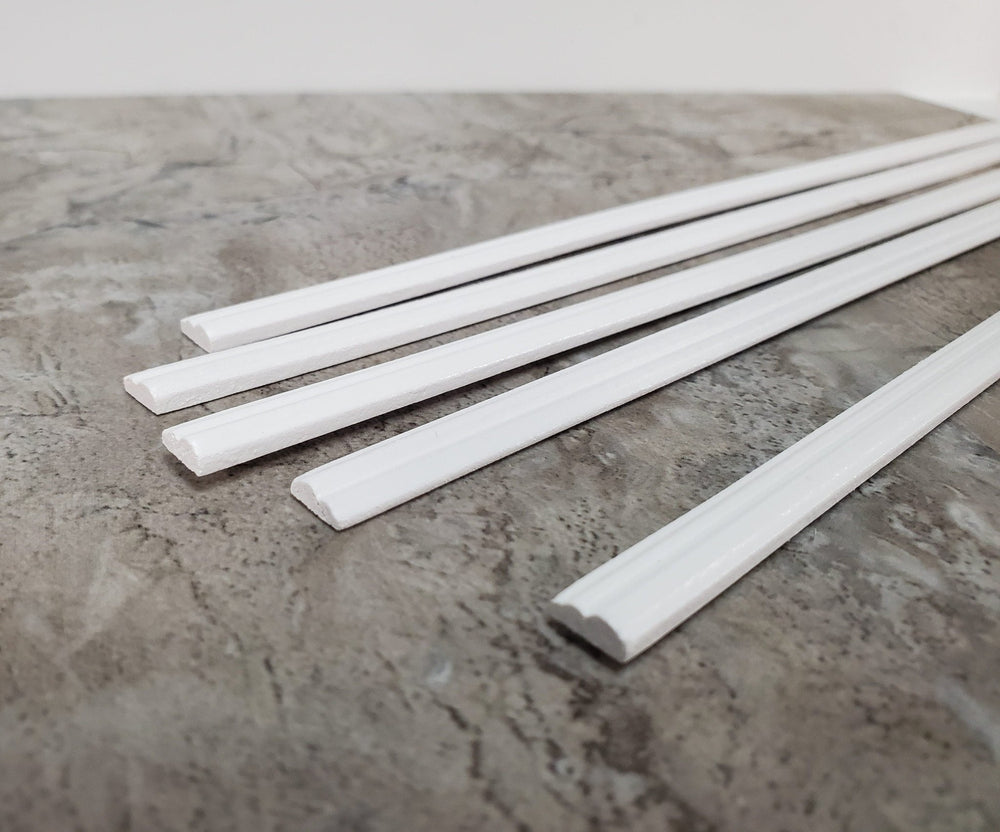 Dollhouse Chair Rail Dado Railing WHITE 5 Pieces 5/16" wide x 18" long for Miniatures - Miniature Crush