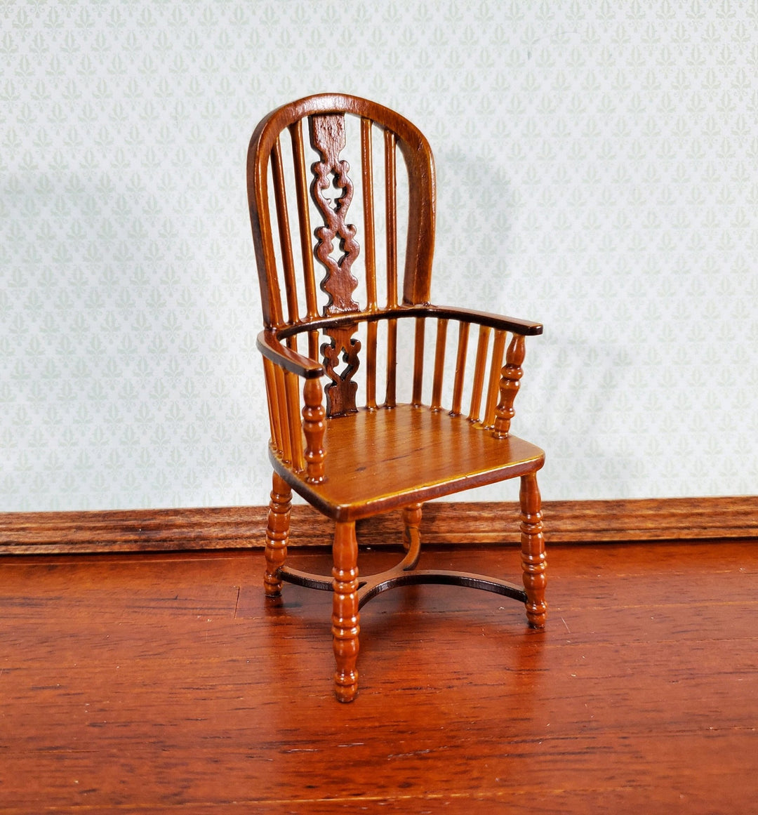 Dollhouse Chair Windsor Fiddleback Walnut Finish Wood 1:12 Miniature Furniture - Miniature Crush