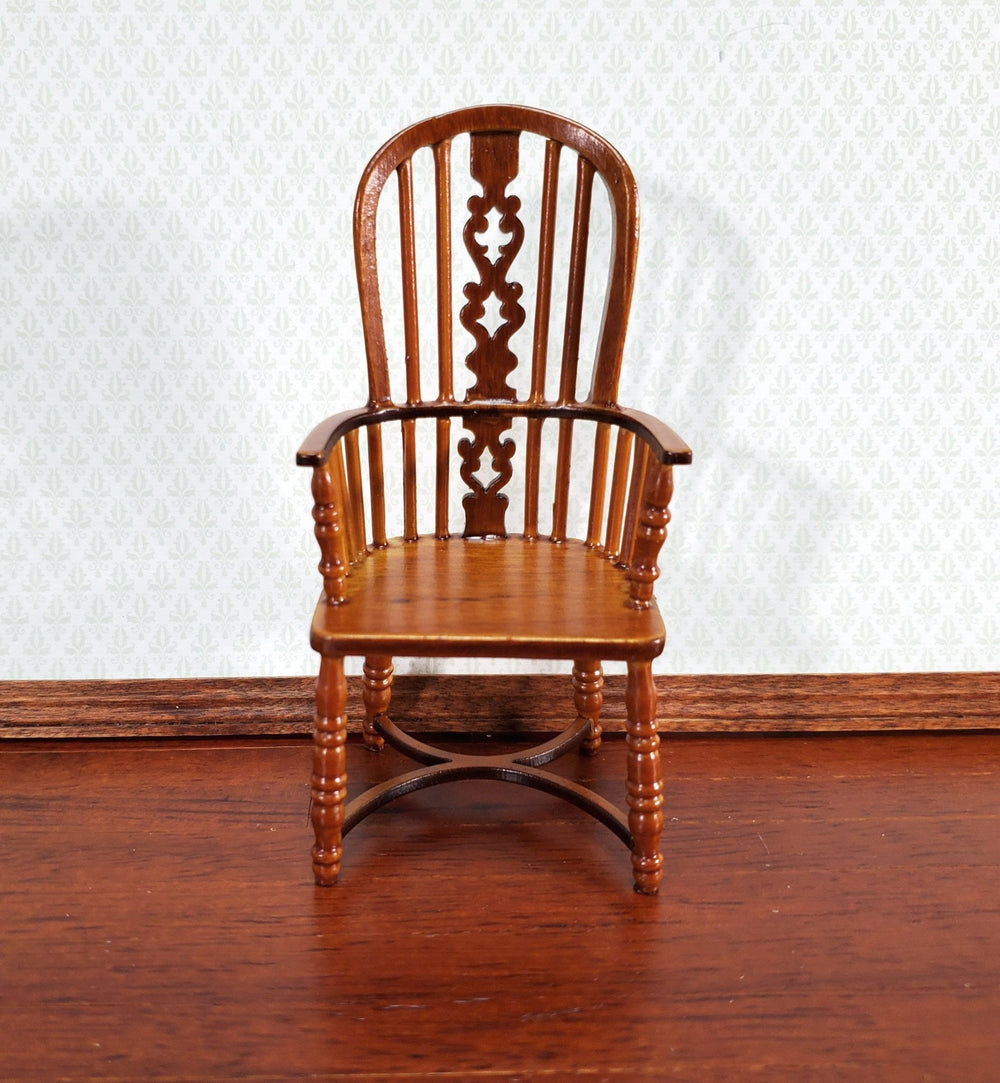 Dollhouse Chair Windsor Fiddleback Walnut Finish Wood 1:12 Miniature Furniture - Miniature Crush