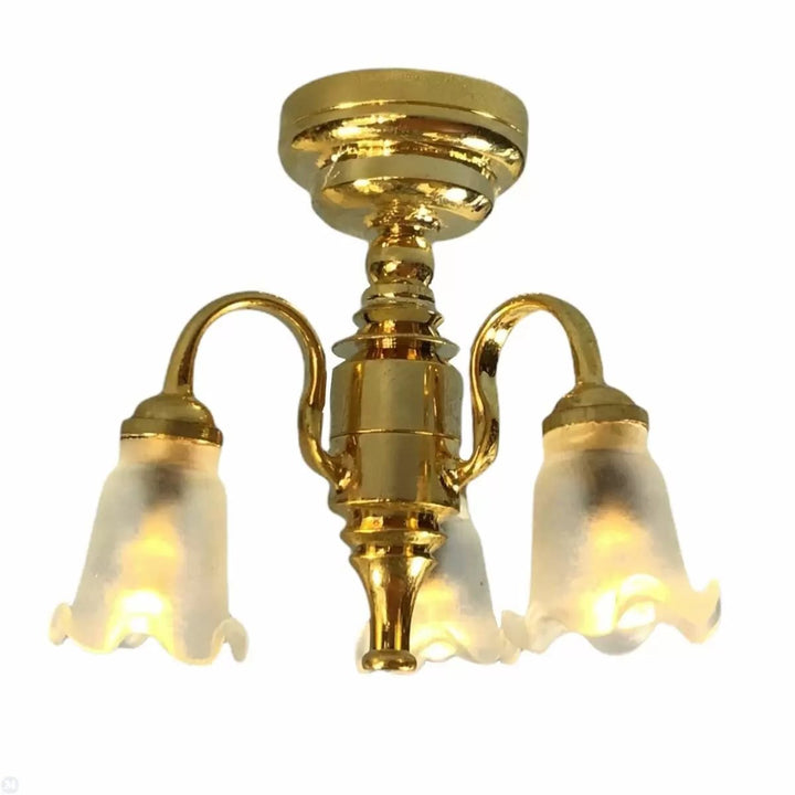 Dollhouse Chandelier Battery Ceiling Light 3 Arm Tulip 1:12 Scale Miniature - Miniature Crush
