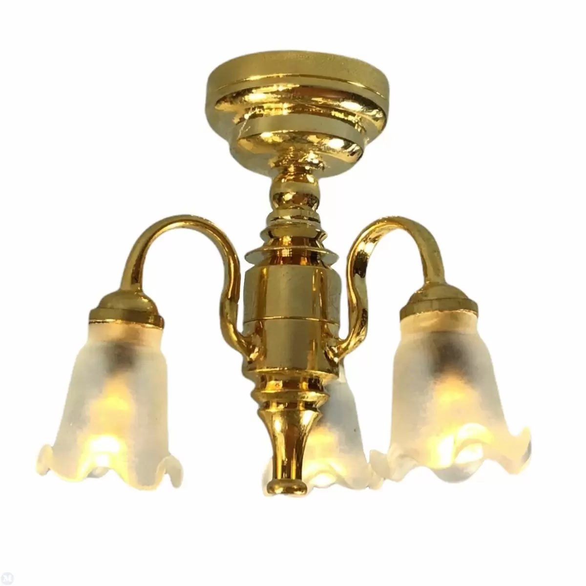 Dollhouse Chandelier Battery Ceiling Light 3 Arm Tulip 112 Scale