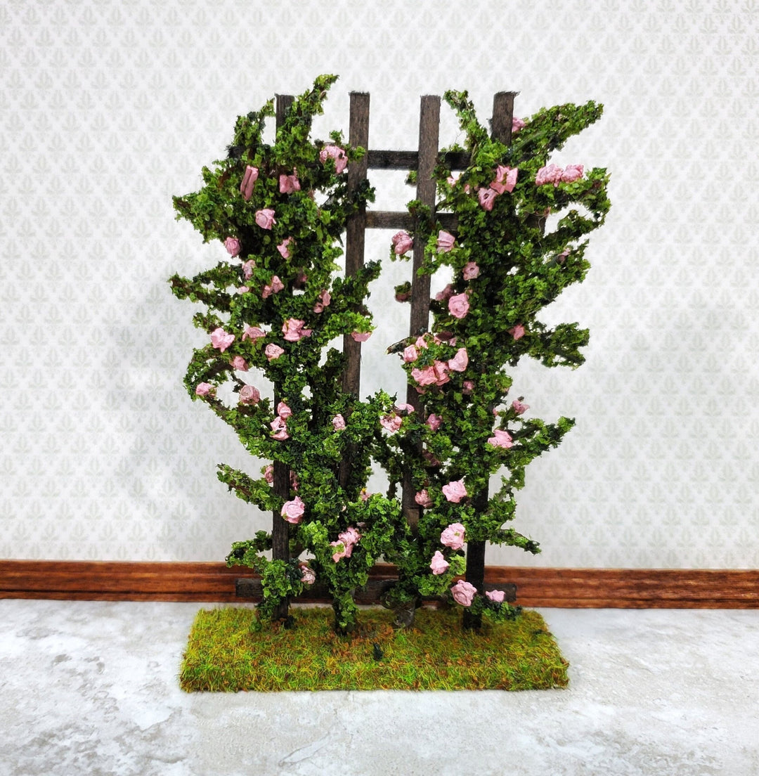 Dollhouse Climbing Roses on Trellis Pink Flowering Shrub 1:12 Scale Miniature - Miniature Crush
