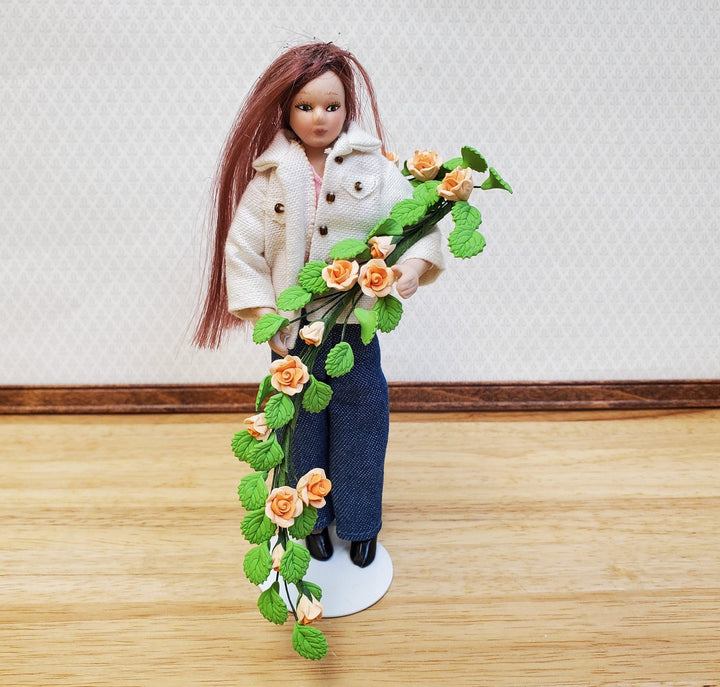 Dollhouse Climbing Roses Peach Bendable 7" Clay Miniature Flowers Garden - Miniature Crush