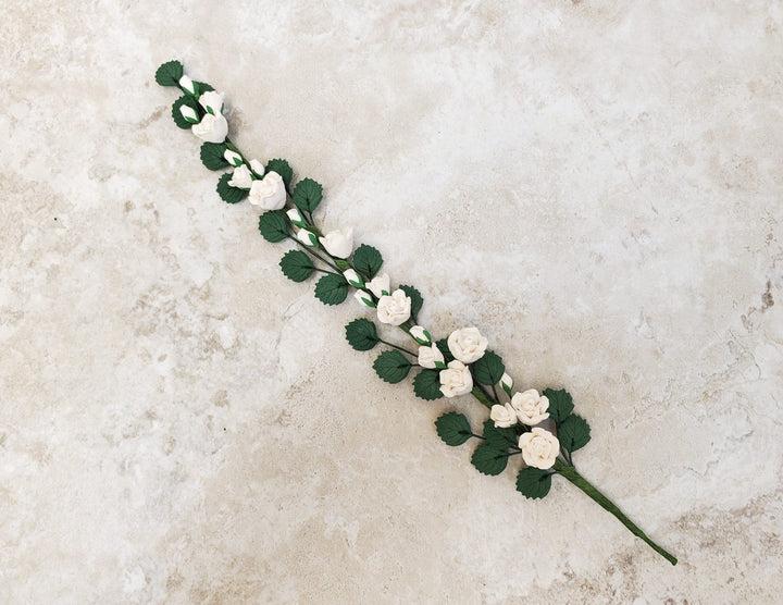 Dollhouse Climbing White Roses Bendable 7" Clay Miniature Flowers Garden - Miniature Crush