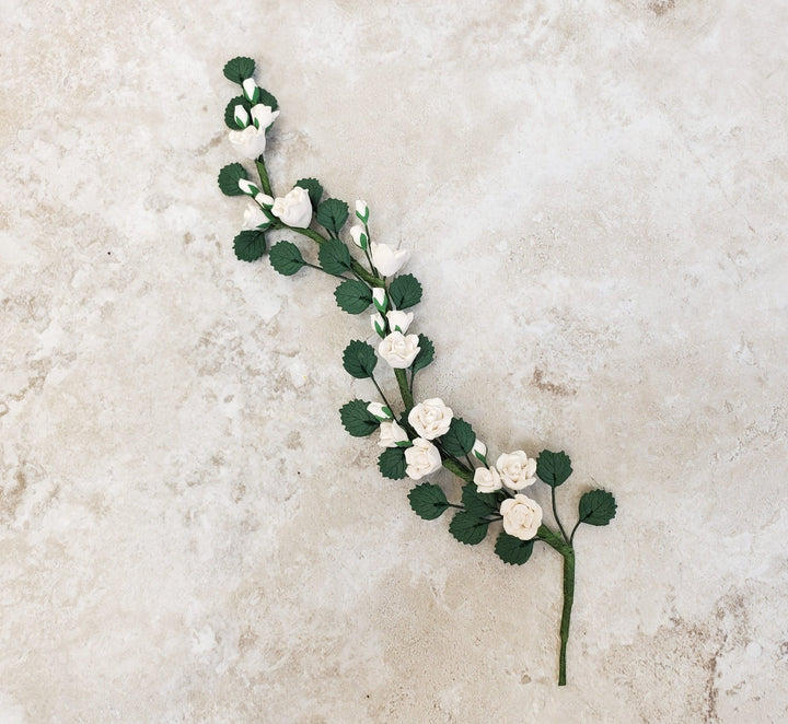 Dollhouse Climbing White Roses Bendable 7" Clay Miniature Flowers Garden - Miniature Crush