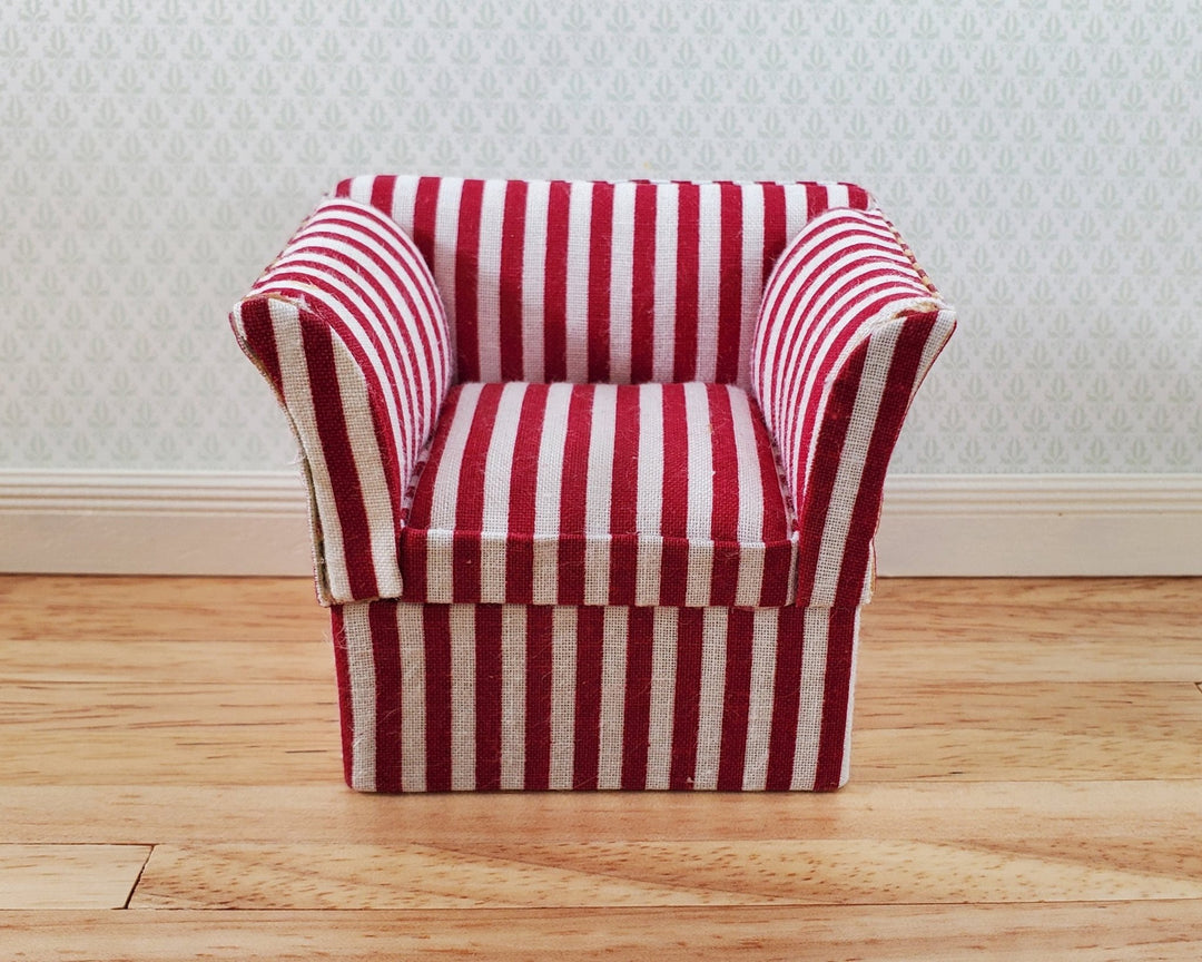 Dollhouse Club Chair Red & White Wide Striped Modern Style 1:12 Scale Miniature Furniture - Miniature Crush
