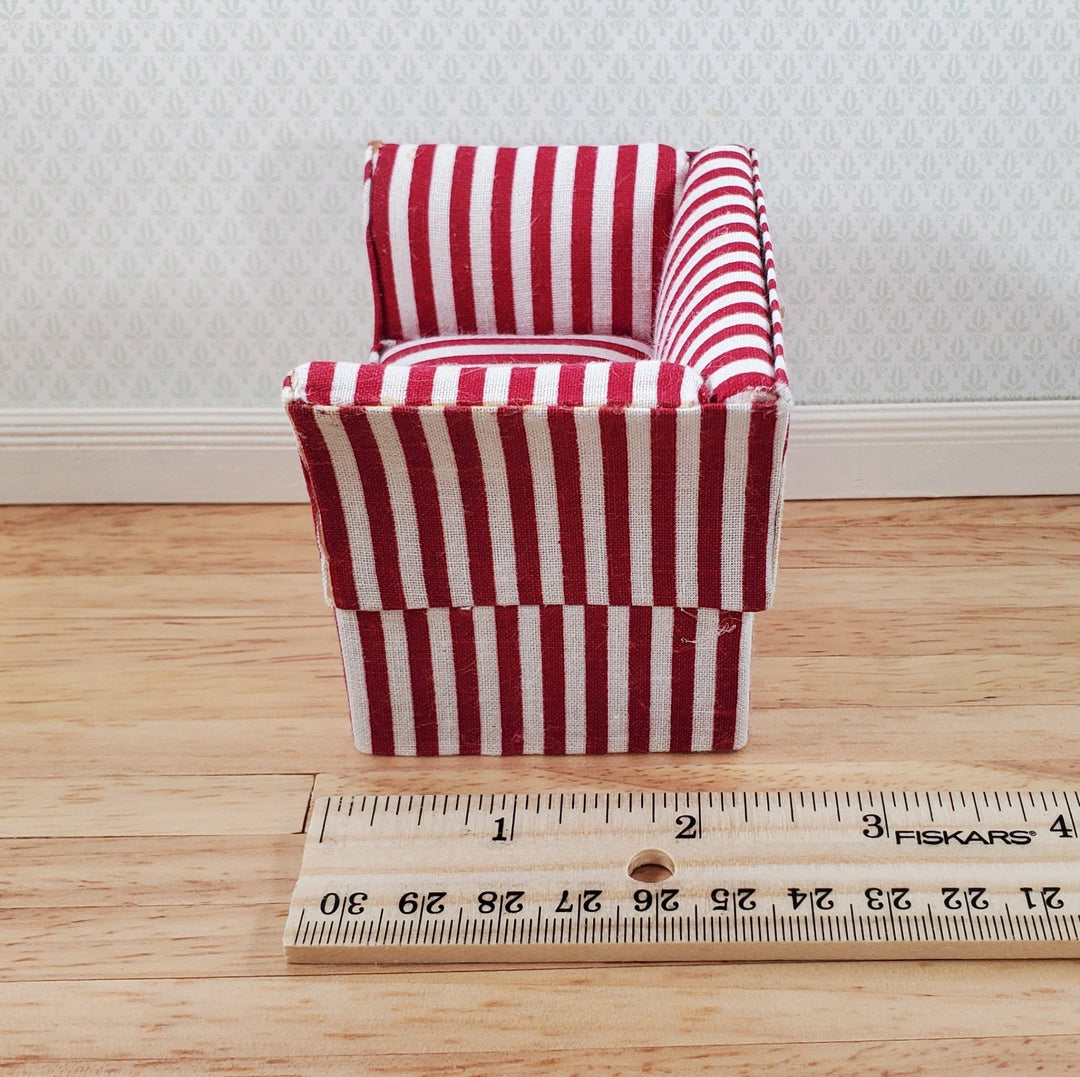 Dollhouse Club Chair Red & White Wide Striped Modern Style 1:12 Scale Miniature Furniture - Miniature Crush