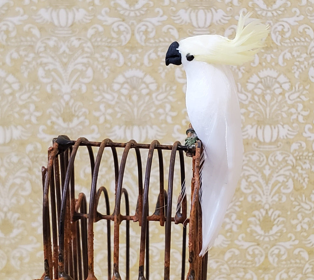 Dollhouse Cockatoo Bird White and Yellow Large 1:12 Scale Miniature Pet - Miniature Crush