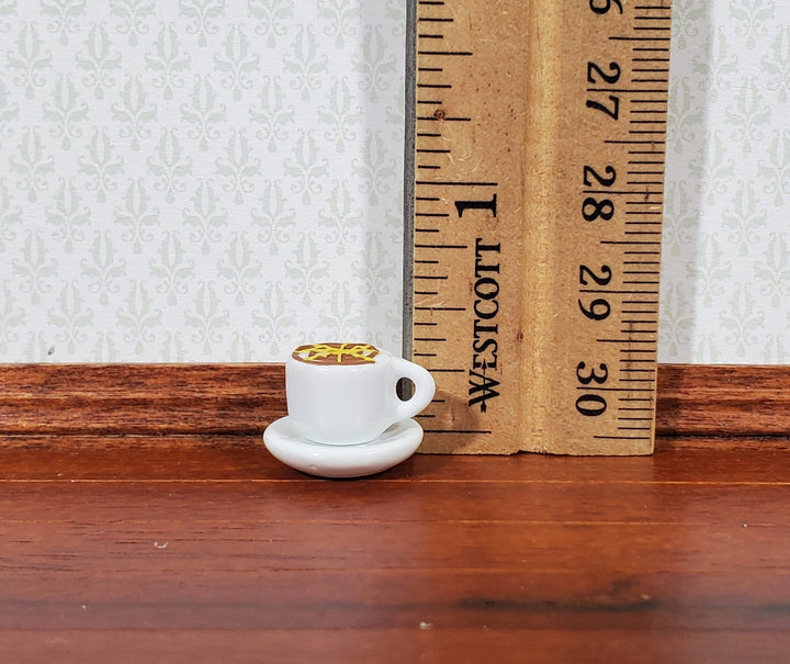 Dollhouse Coffee Mocha Latte Large White Ceramic with Saucer 1:12 Scale Miniature Food - Miniature Crush