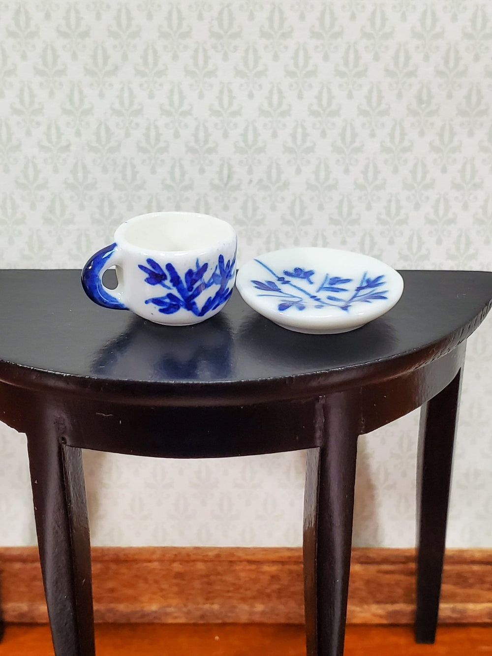 Dollhouse Coffee Mug Cup with Saucer Blue & White 1:6 Scale Miniature Kitchen Dishes - Miniature Crush