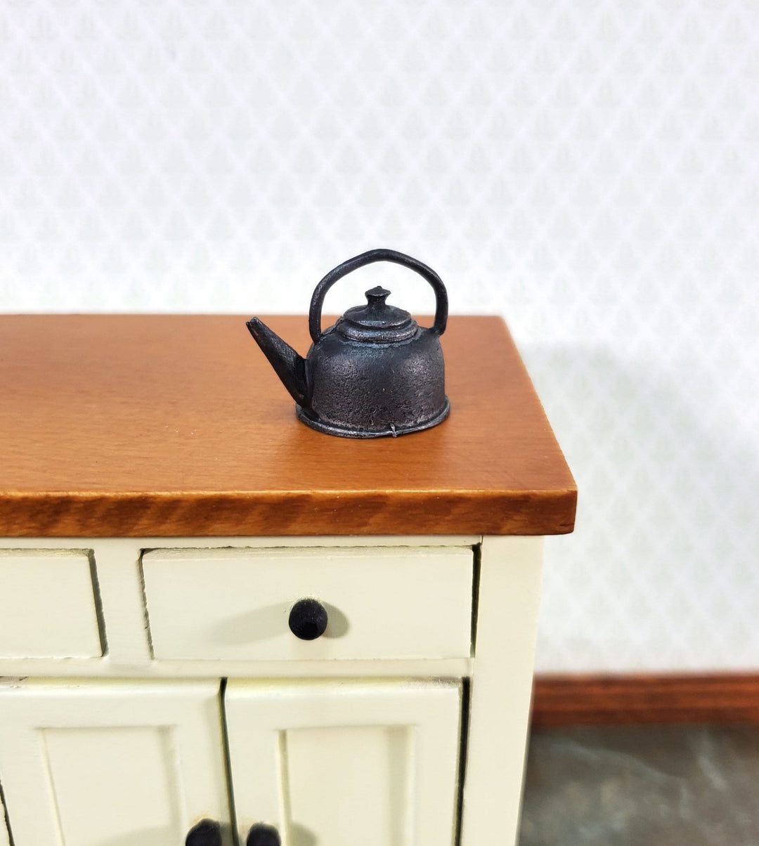 Dollhouse Coffee Pot Tea Kettle Painted Metal Cast Iron Look 1:12 Scale Miniature - Miniature Crush