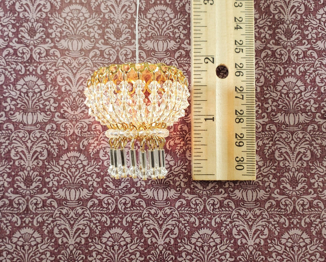 Dollhouse Crystal Ceiling Light Flush Mount Deluxe Real Glass 12 Volt 1:12 Scale Miniature - Miniature Crush