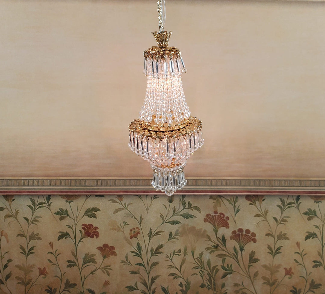 Dollhouse Crystal Chandelier "Chloe Deluxe" Real Glass 12 Volt 1:12 Scale Miniature - Miniature Crush