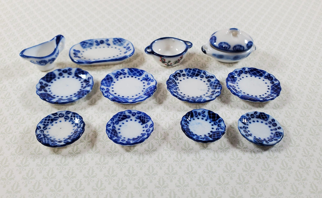 Dollhouse Dishes Blue White Ceramic Plates Serving Pieces 1:12 Scale Miniatures - Miniature Crush