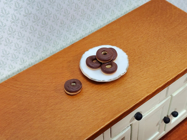 Dollhouse Donuts x5 Chocolate Frosted 1:12 Scale Miniature Food Dessert Bakery - Miniature Crush