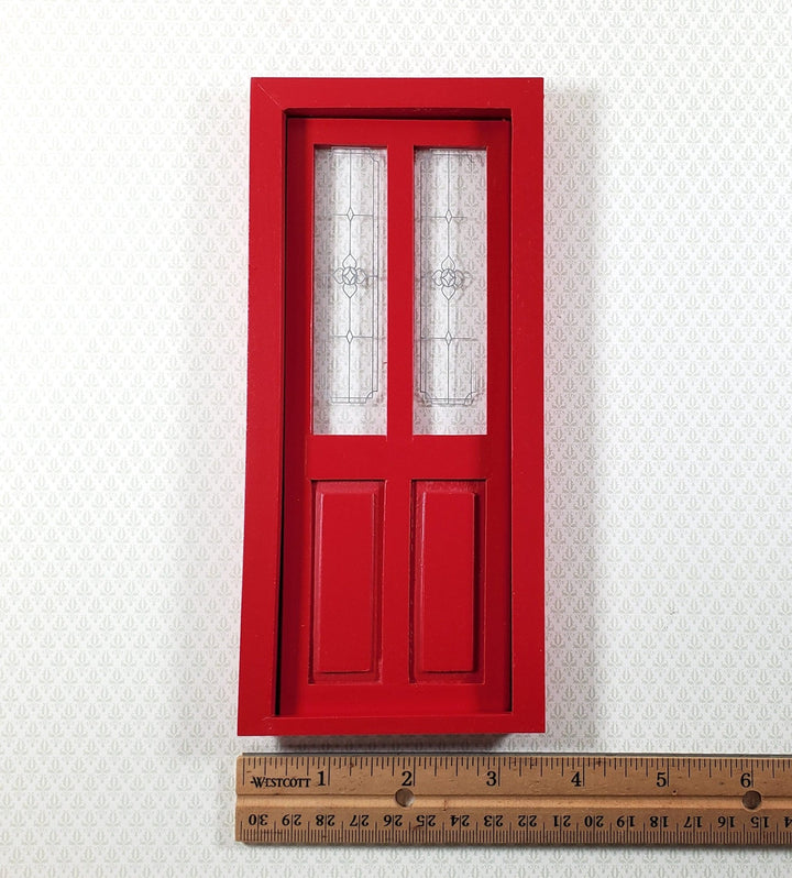 Dollhouse Door Exterior Front Door with Windows RED 1:12 Scale Miniature - Miniature Crush
