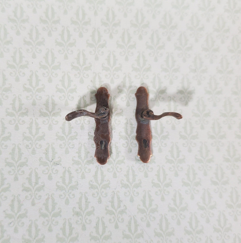 Dollhouse Door Handles Bronze x2 French Lever Style 1:12 Scale Miniatures CLA05580 - Miniature Crush