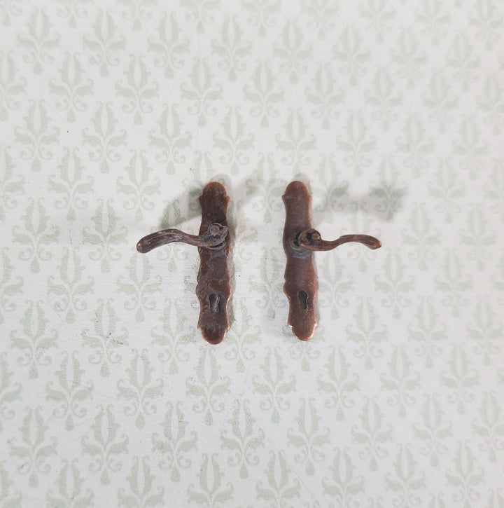 Dollhouse Door Handles Bronze x2 French Lever Style 1:12 Scale Miniatures CLA05580 - Miniature Crush