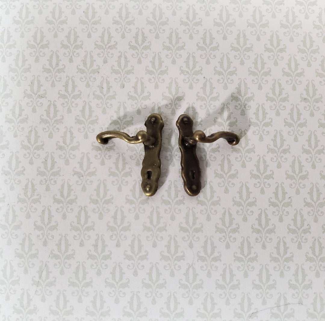 Dollhouse Door Handles Bronze x2 French Lever Style 1:12 Scale Miniatures S1518A - Miniature Crush