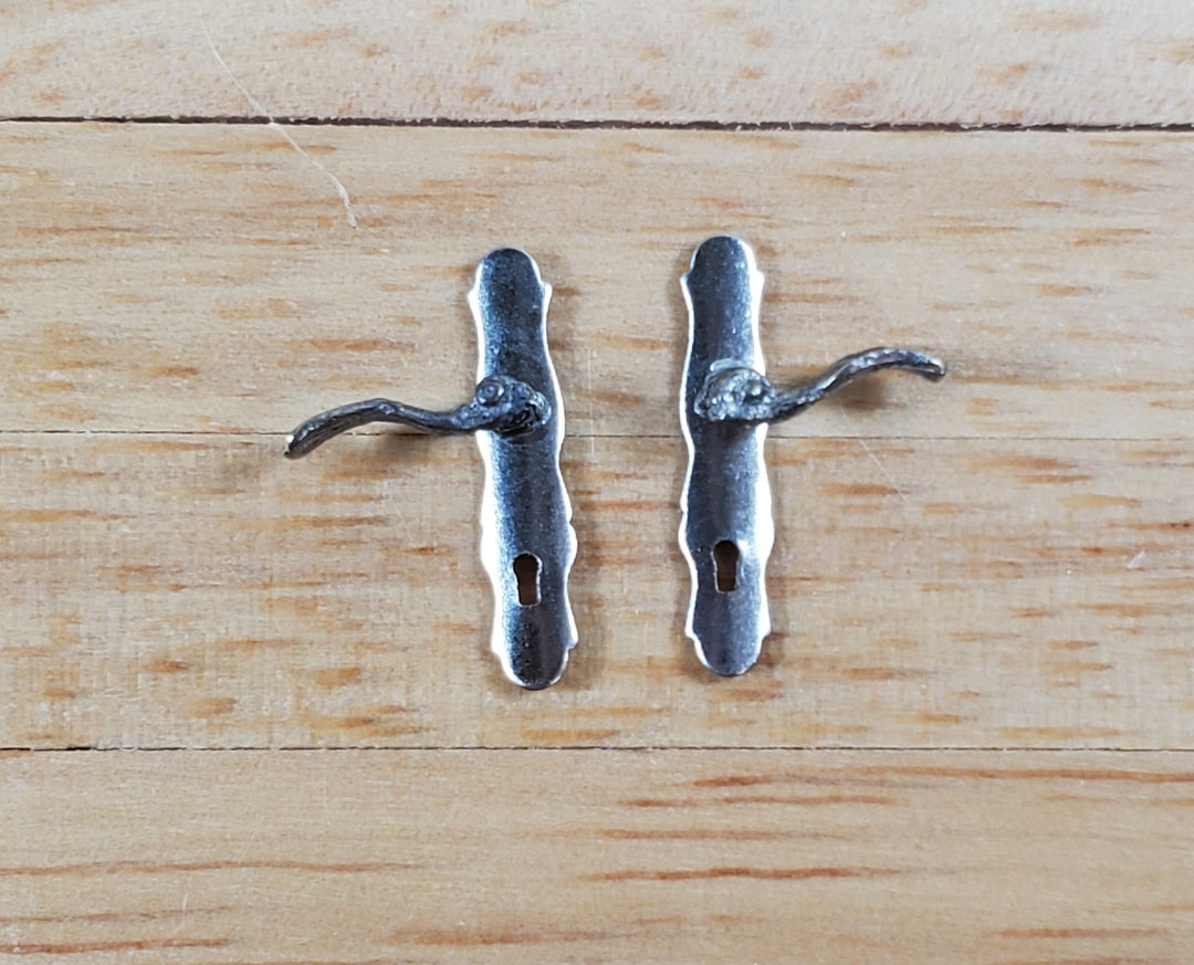 Dollhouse Door Handles Nickel x2 French Lever Style 1:12 Scale Miniatures CLA05582 - Miniature Crush