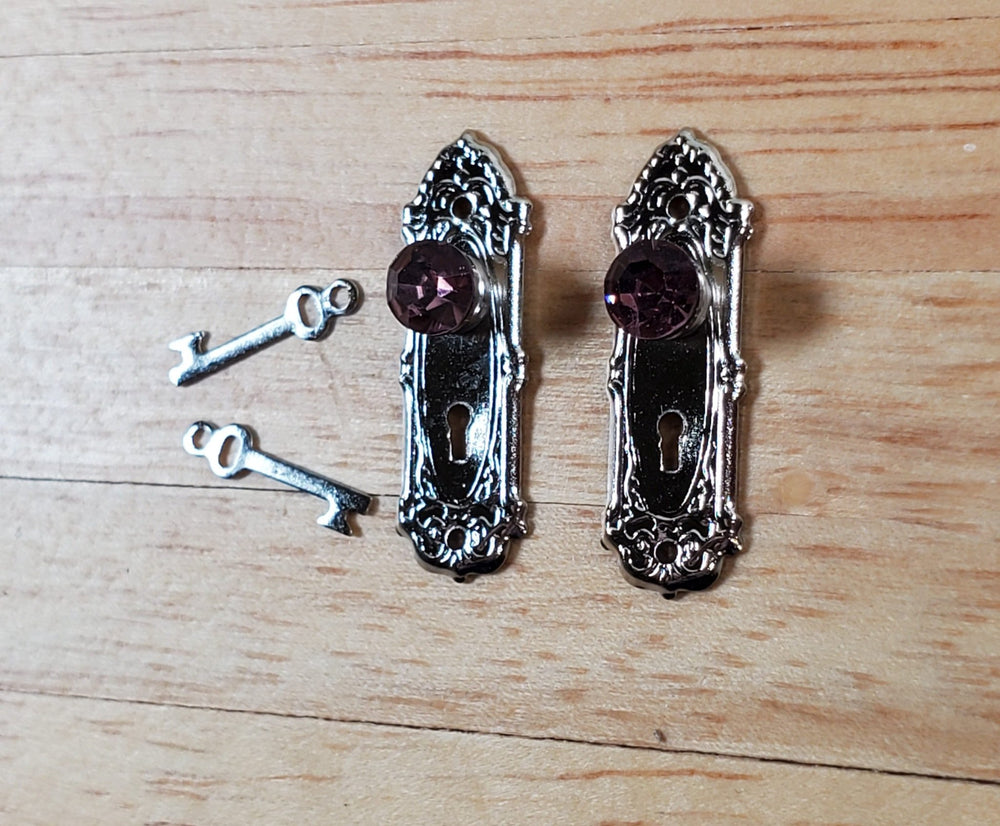 Dollhouse Doorknobs Silver with Purple Crystal Knob Metal 1:12 Scale Miniature - Miniature Crush