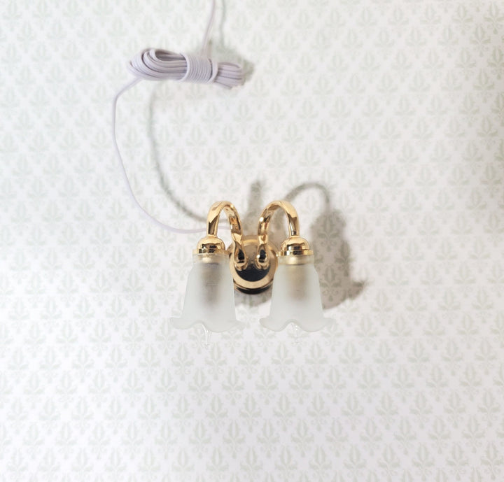 Dollhouse Double Sconce Tulip Flower Shade 12 Volt 1:12 Scale Miniature Wall Light - Miniature Crush