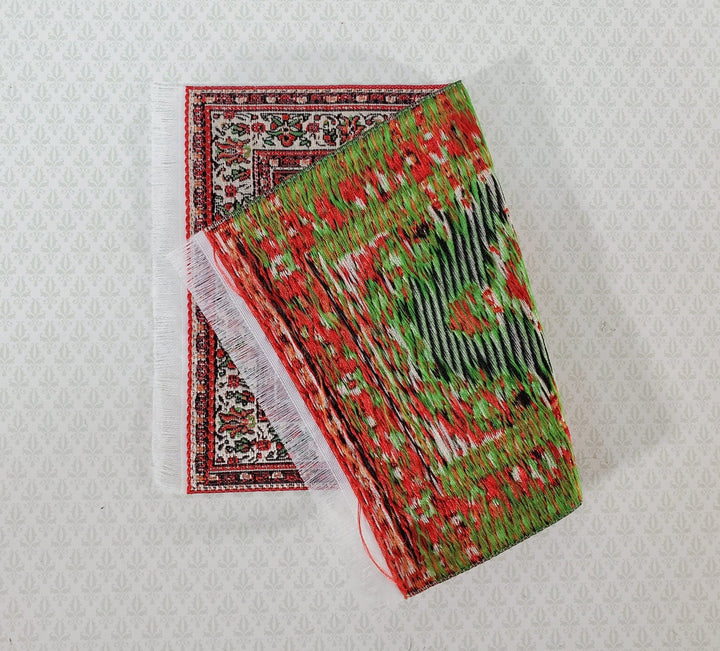 Dollhouse Fabric Rug Small Woven Fabric Red 6 1/4" x 3 7/8" with Fringe 1:12 Scale Miniature - Miniature Crush